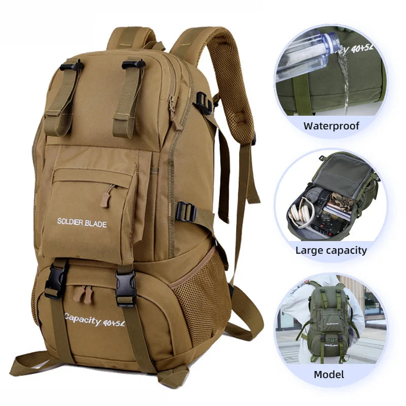 50L Camping Backpack Large Hiking Travel Bags Outdoor Sports Equipment Waterproof Oxford Shoulder Mountain Climbing Rucksack
