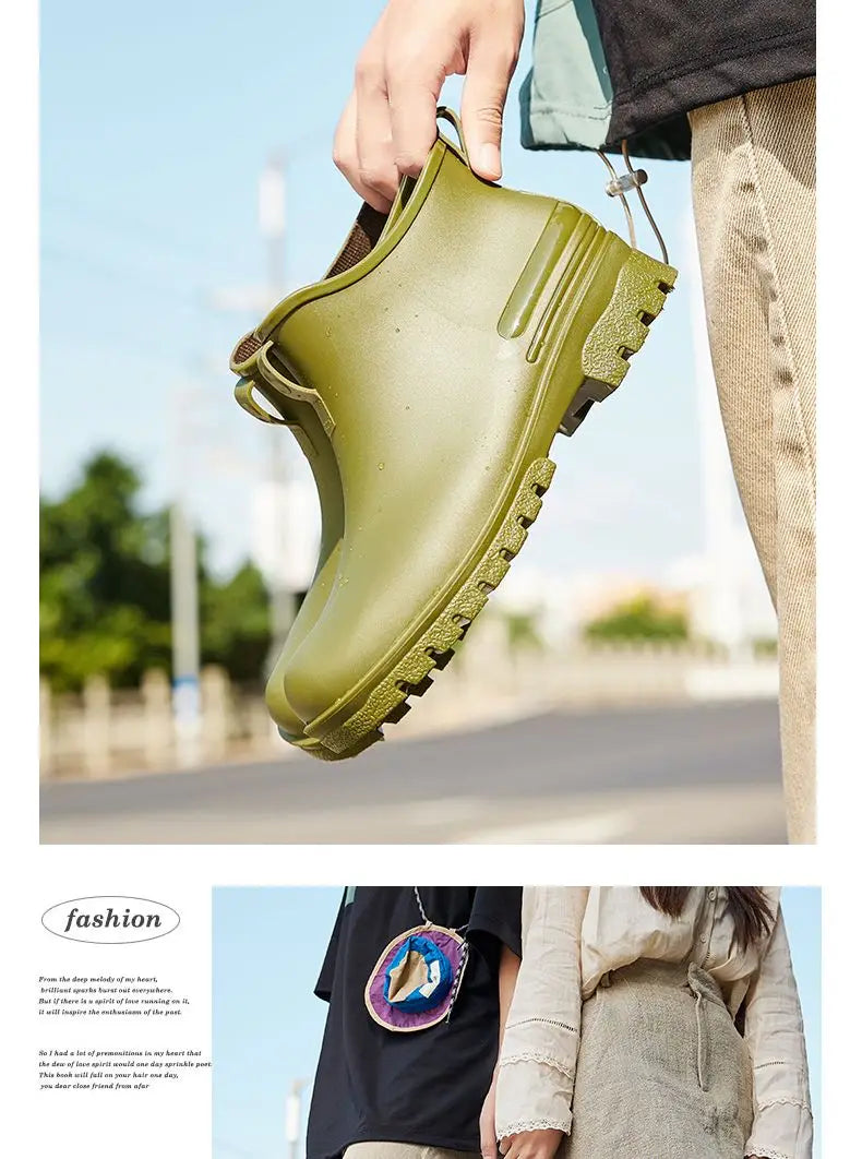 Rain Boots， for Men and Women, New Waterproof Shoes, Short Tube, Non-slip, Thick Sole, Wear-resistant, Warm Couple Camping Shoes