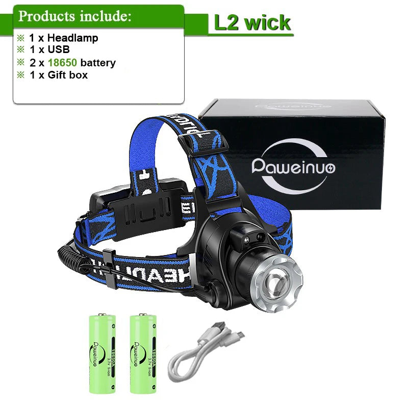 9000000LM 600W Ultra Powerful Headlamp Head Lantern Front Light 8000LM L2 Rechargeable Type C LED Head Flashlight For Fishing