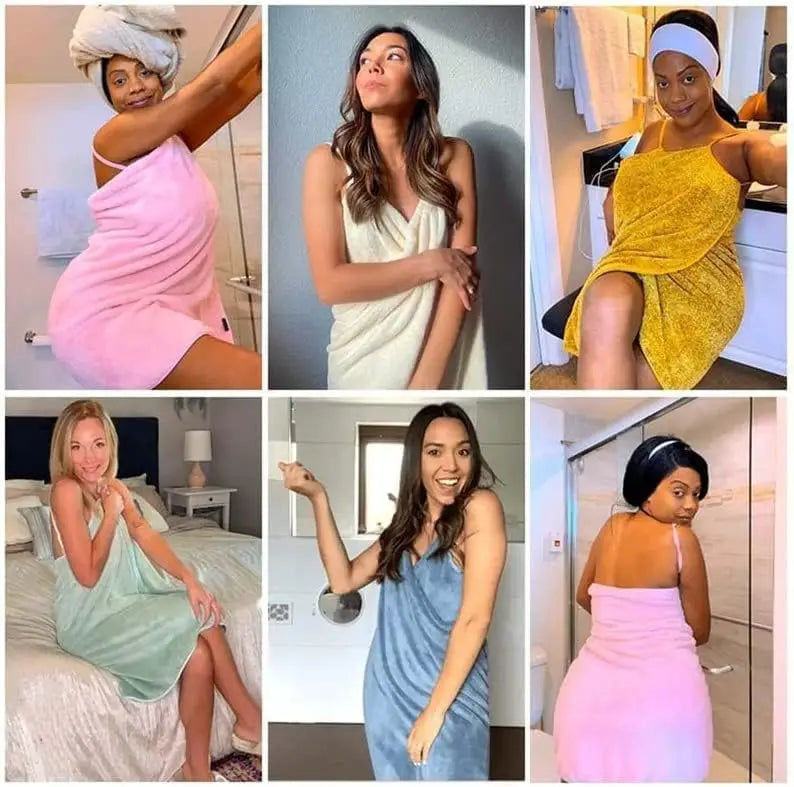 Quick Dry Sling  Wearable Bath Towel Bathrobe Dress for Shower Pool Spa Bathroom White Towel Wrap for Women