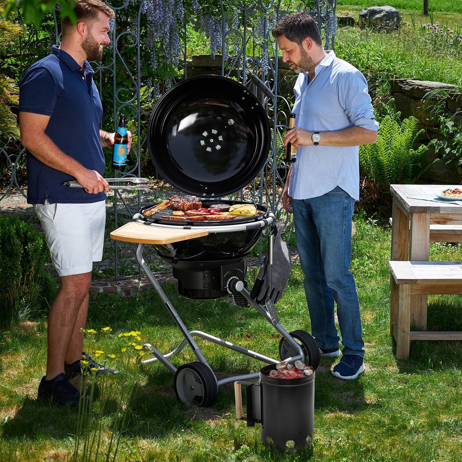 Charcoal Chimney Starter with Wood Handle Rapid BBQ Chimney Starter Fire Briquette Starters Can Canister For Grilling Tool