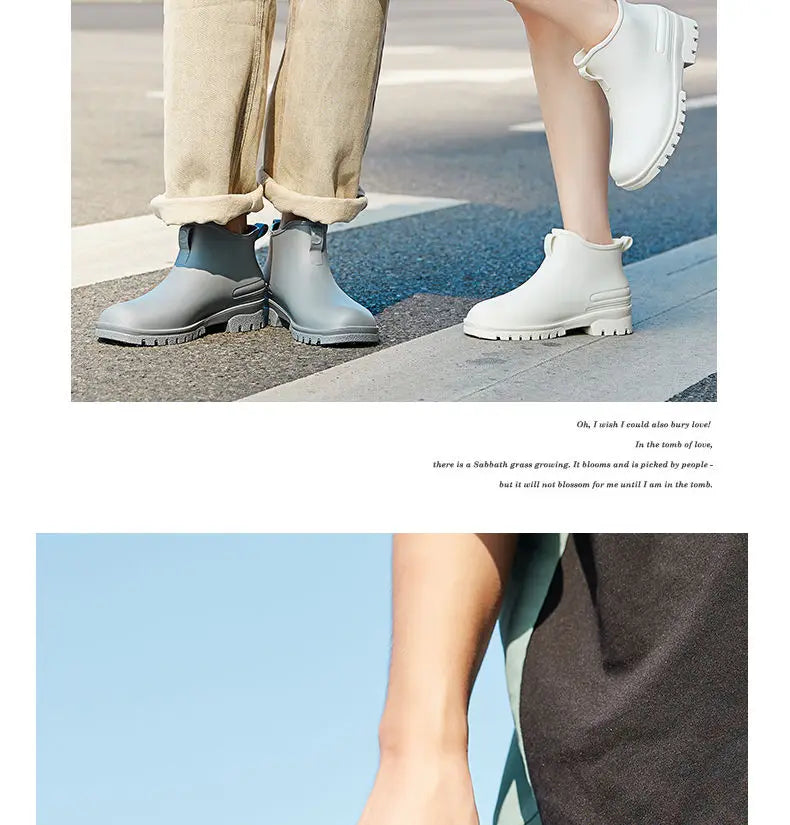 Rain Boots， for Men and Women, New Waterproof Shoes, Short Tube, Non-slip, Thick Sole, Wear-resistant, Warm Couple Camping Shoes