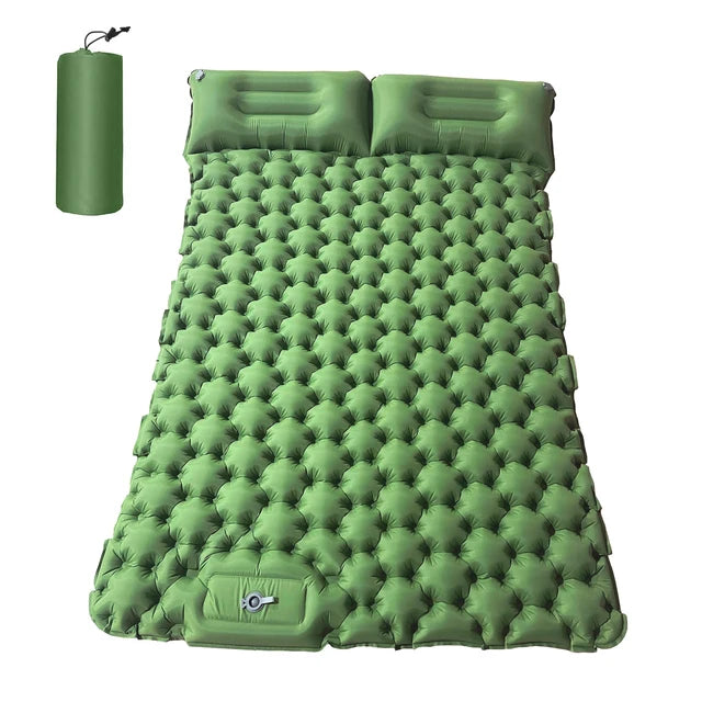 Double Sleeping Pad for Camping Inflatable Mattress with Pillow Outdoor Mat Travel Bed Cushion Built-in Pump 2 Person for Hiking