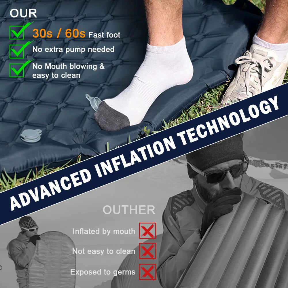 Double Sleeping Pad for Camping Inflatable Mattress with Pillow Outdoor Mat Travel Bed Cushion Built-in Pump 2 Person for Hiking