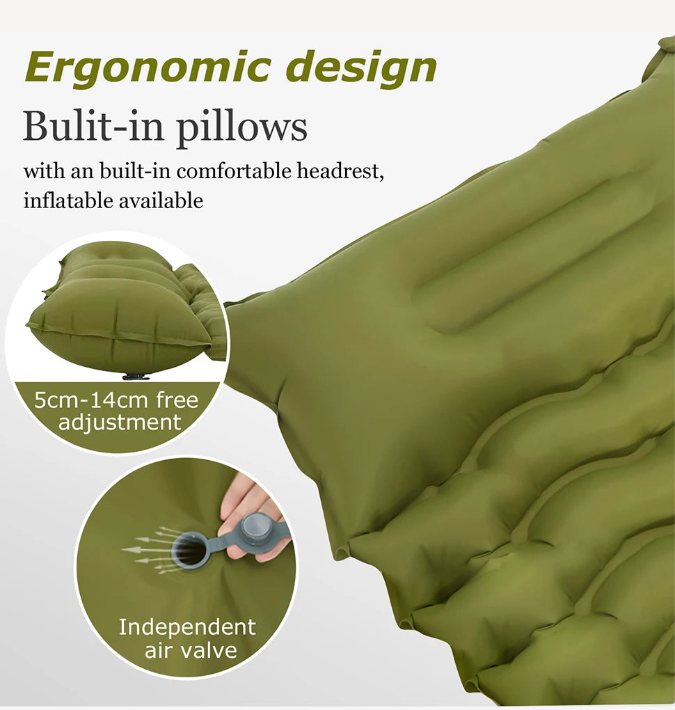 Double Sleeping Pad for Camping Self-Inflating Mat Sleeping Mattress with Pillow for Hiking Outdoor 2 Persons Travel Bed Air Mat