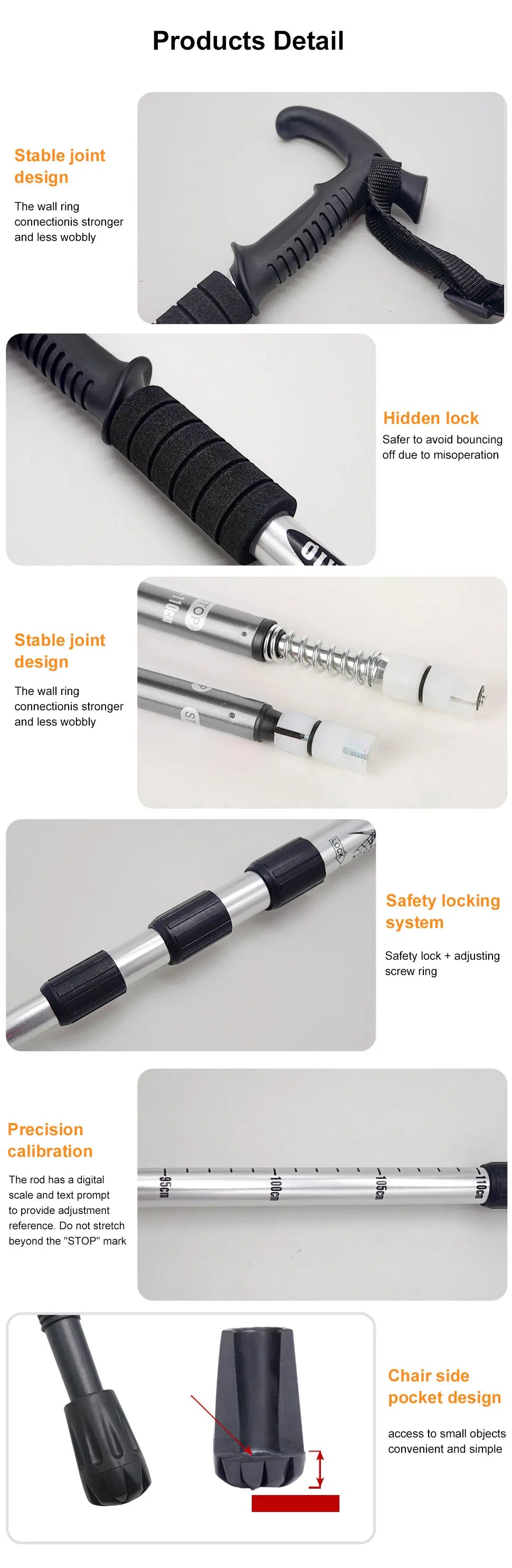 Outdoor Folding Trekkings Pole 4-Section Portable Walking Hiking Telescopic Stick Lightweight Camping Climbing Trekking Stick