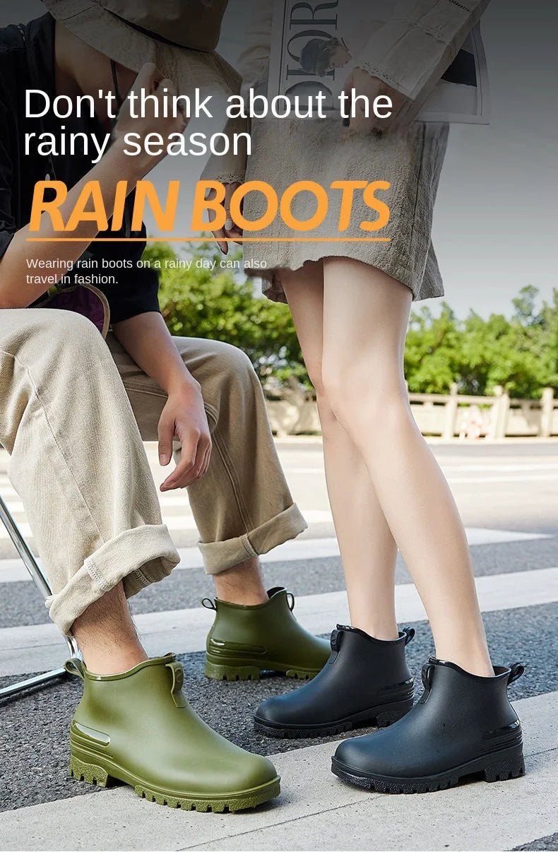 Rain Boots， for Men and Women, New Waterproof Shoes, Short Tube, Non-slip, Thick Sole, Wear-resistant, Warm Couple Camping Shoes