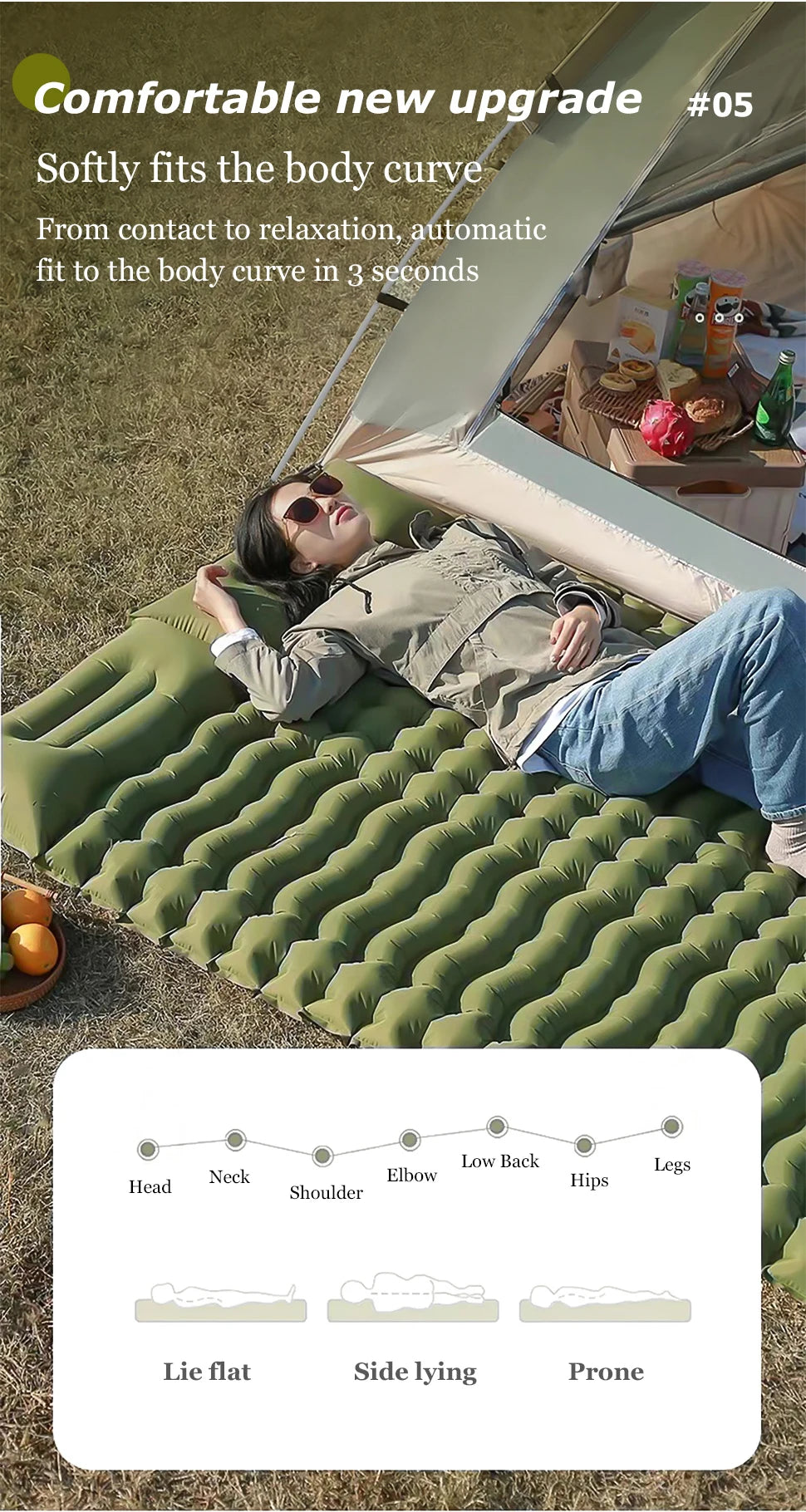 Double Sleeping Pad for Camping Self-Inflating Mat Sleeping Mattress with Pillow for Hiking Outdoor 2 Persons Travel Bed Air Mat