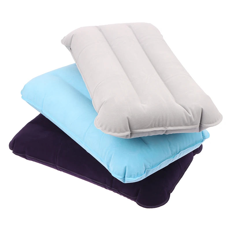 Portable Inflatable Flocking PVC Pillow Camping Sleeping Air Pillow For Travel Outdoor Hiking Flight Foldable Head Rest Pillow