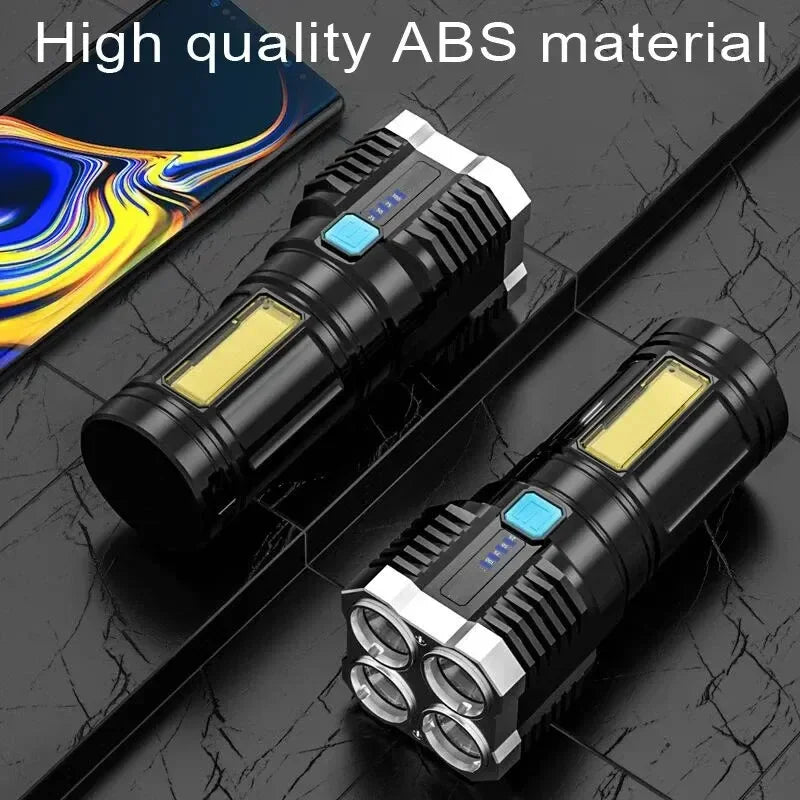 4 LED Lamp Flashlight Powerful Flashlight With COB Side Light 4 Modes USB Rechargeable Torch Camping Adventure Tool Searchlight