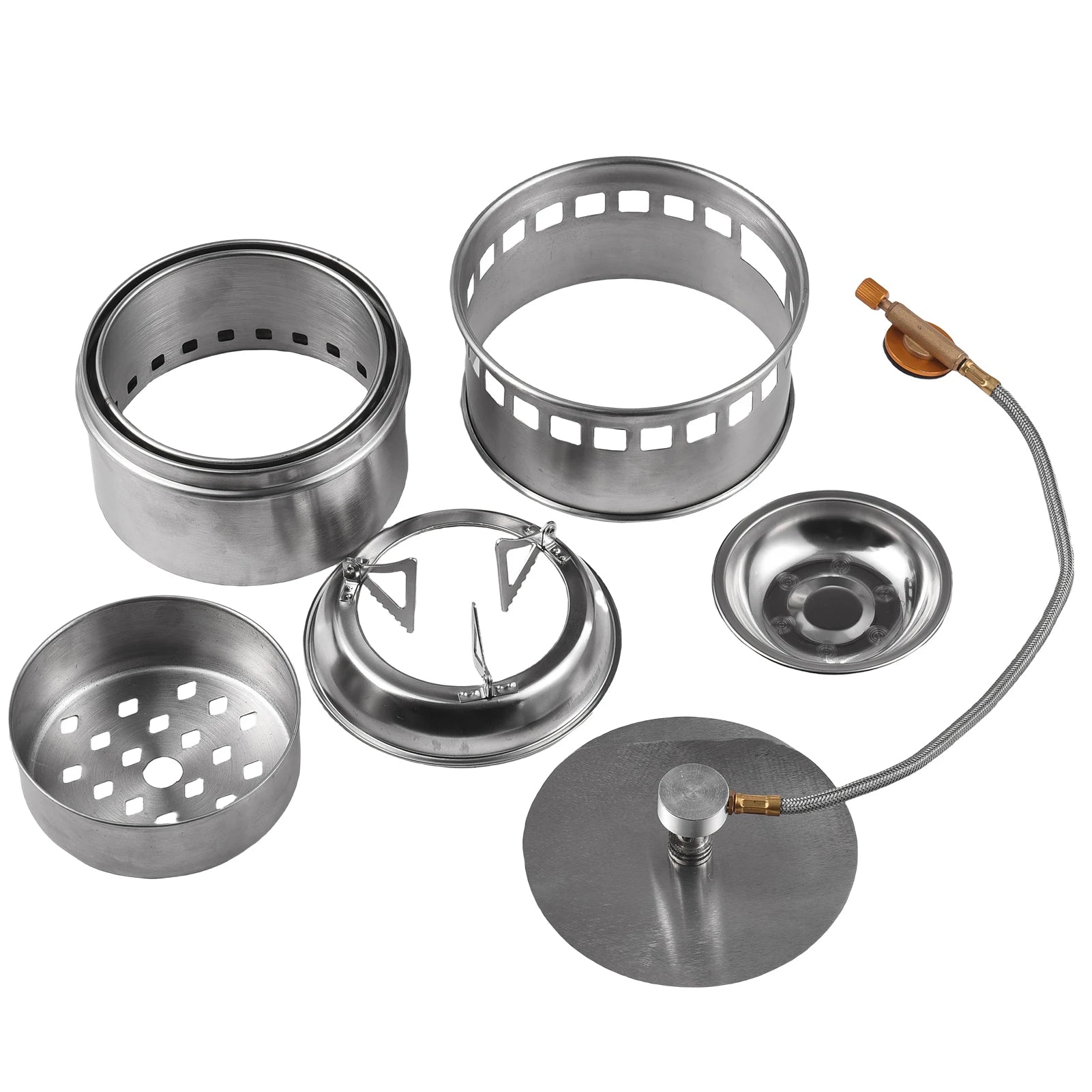 Camping Stove 3-in-1 Portable Stainless Steel Lightweight Wood Gas Solid Fuel Stoves for Outdoor Cooking Picnic BBQ