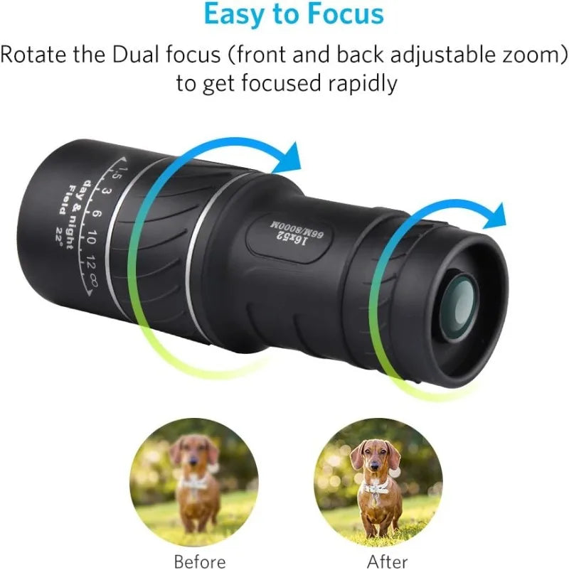 16x52 Monocular Binoculars Dual Focal Length Optical Zoom Binoculars for Birdwatching/Wildlife/Hunting/Camping/Hiking/Traveling