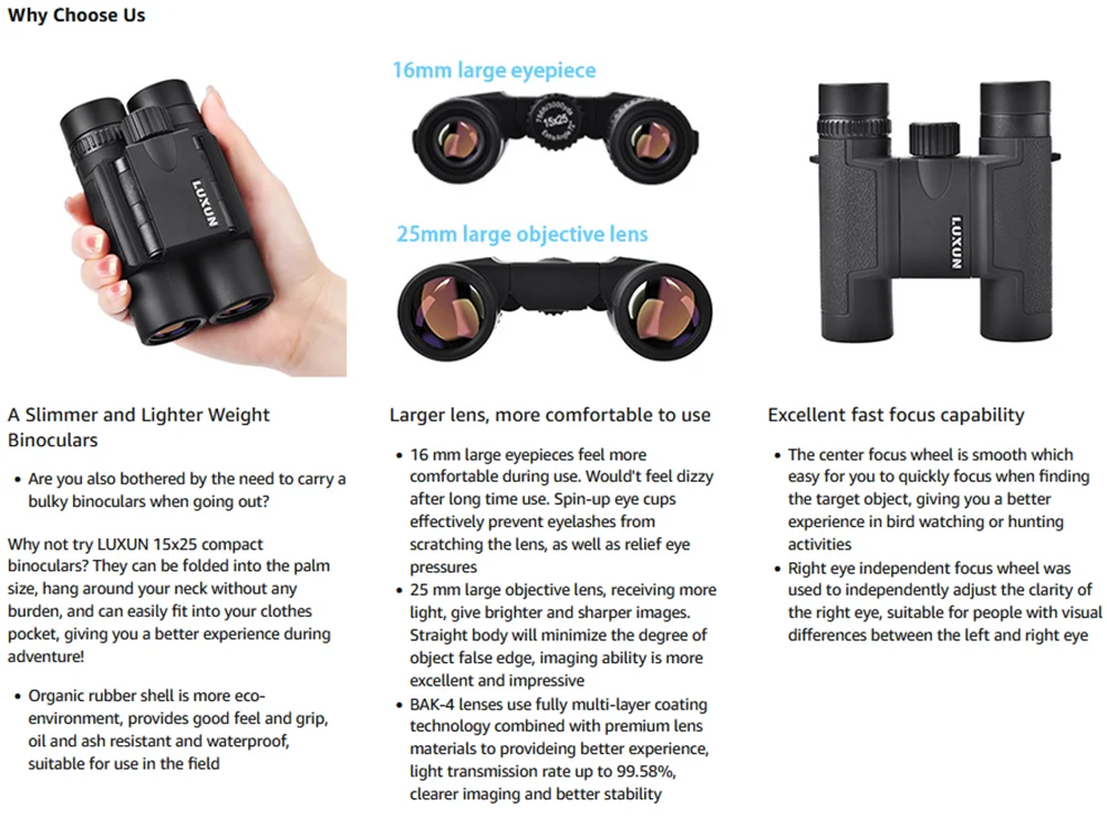 Binoculars 15x25 for Adults Waterproof Durable & Clear Binoculars with Low Light Night Vision for Sightseeing Concerts BirdWatch