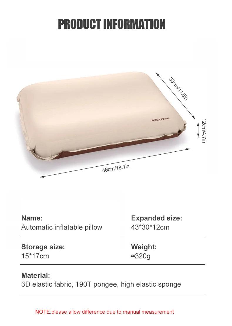 Westtune Camping Pillow Portable Self Inflating Sleeping Pillow 3D Ultralight Sponge Compact Pillow Outdoor Travel Neck Pillow
