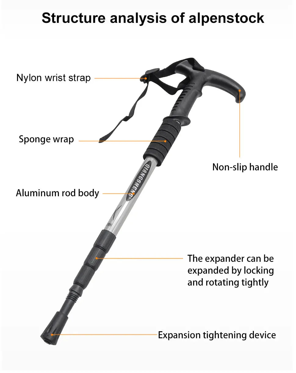 Outdoor Folding Trekkings Pole 4-Section Portable Walking Hiking Telescopic Stick Lightweight Camping Climbing Trekking Stick