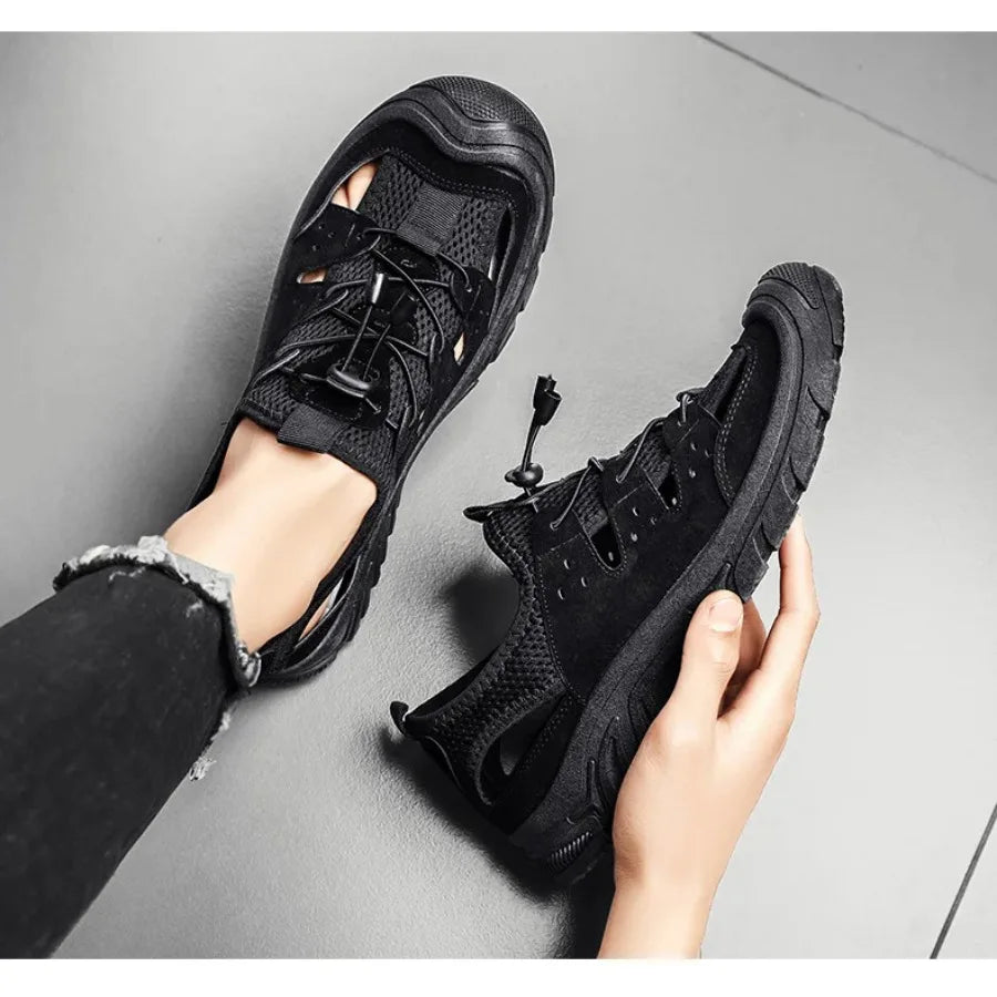 2025 Barefoot Beach Shoes Camping Travel Baotou Sandals Men's Outerwear Trendy Cool Slippers Mesh Quick Drying Sports Sweatproof