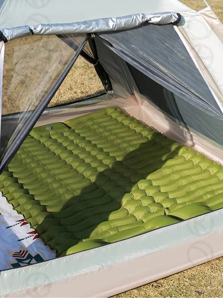 Double Sleeping Pad for Camping Outdoor 2 Persons Travel Bed Air Mat Self-Inflating Mat Sleeping Mattress with Pillow for Hiking