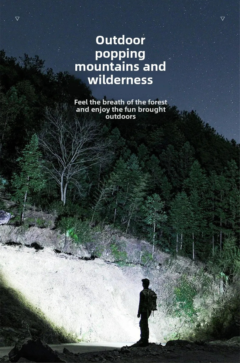 Flashlight, strong light charging, long-range ultra bright, household self-defense, outdoor portable small searchlight, LED zoom