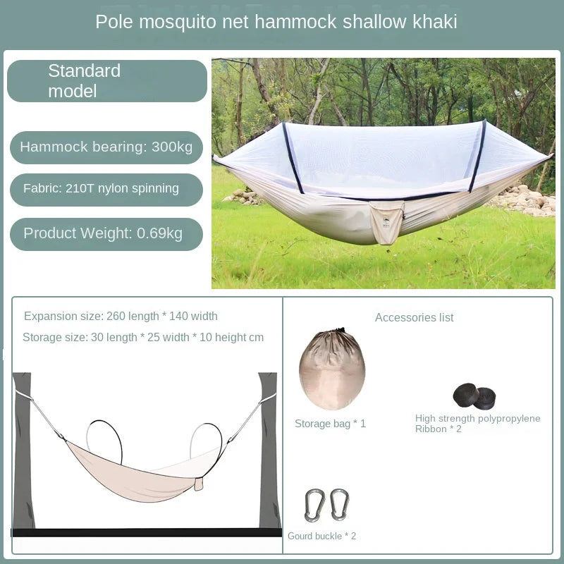 Camping hammock with net, lightweight and portable hammock, large capacity, anti rollover, suitable for backyard and hiking