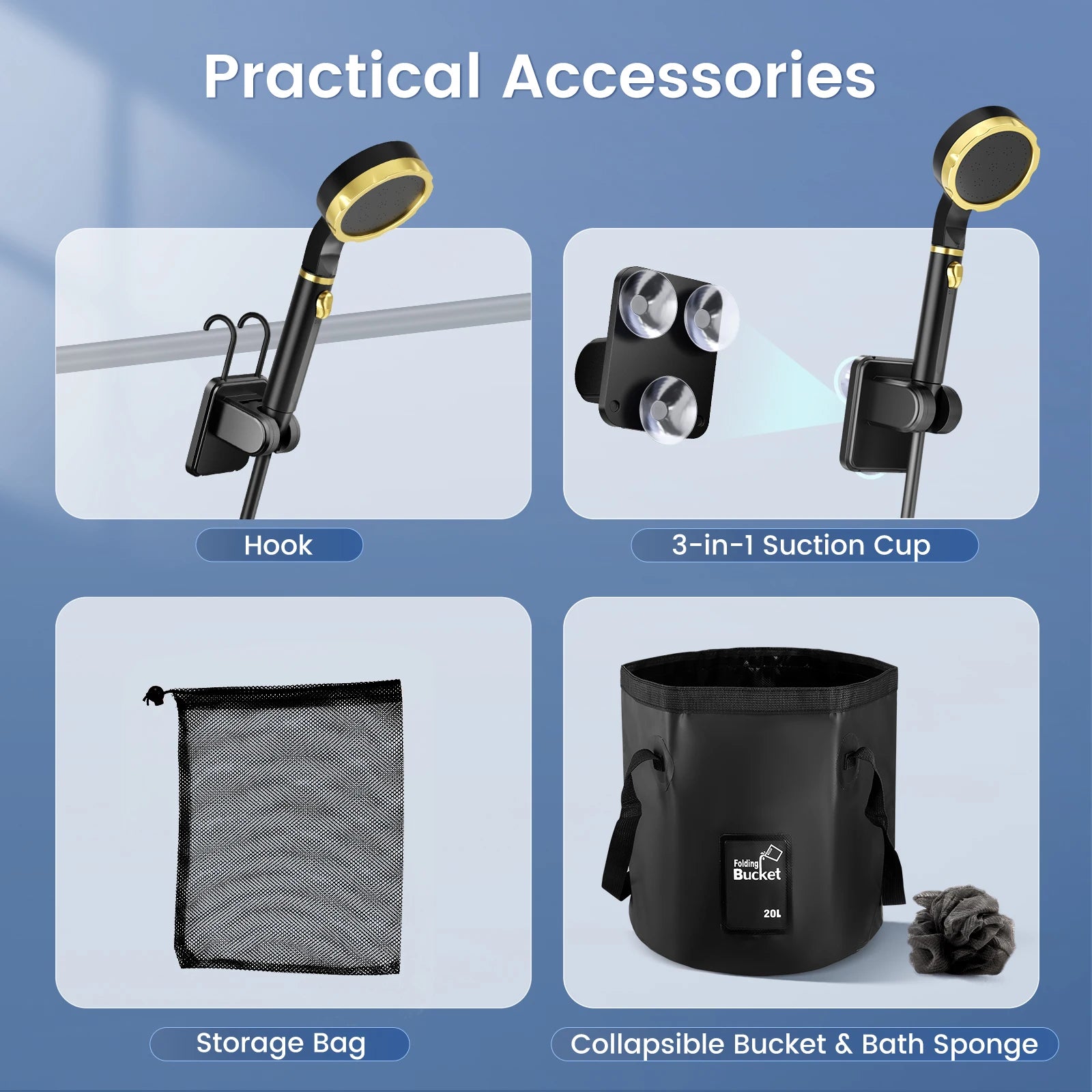 Portable Camping Shower with Rechargeable Pump 6000mAh Outdoor Shower Kit 20L Foldable Bag for Travel, Garden & Car Wash