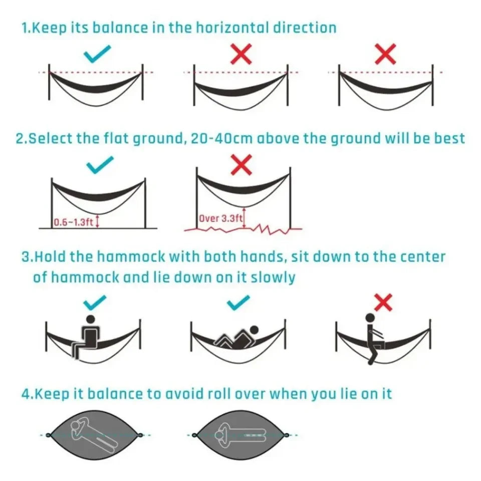 Camping Hammock and Portable Travel Outdoor Hanging Sleeping Hammock with Mosquito Net Single and Double Size Nylon Fabric