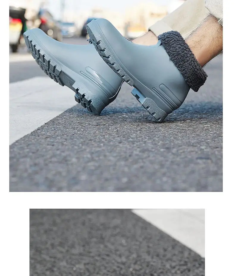Rain Boots， for Men and Women, New Waterproof Shoes, Short Tube, Non-slip, Thick Sole, Wear-resistant, Warm Couple Camping Shoes