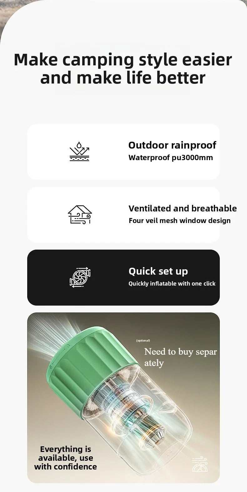 Outdoor Camping Automatic Inflatable Tent Outdoor Cabin Thickened Camping Rainproof Exquisite Camping 3-4 People Park Picnic