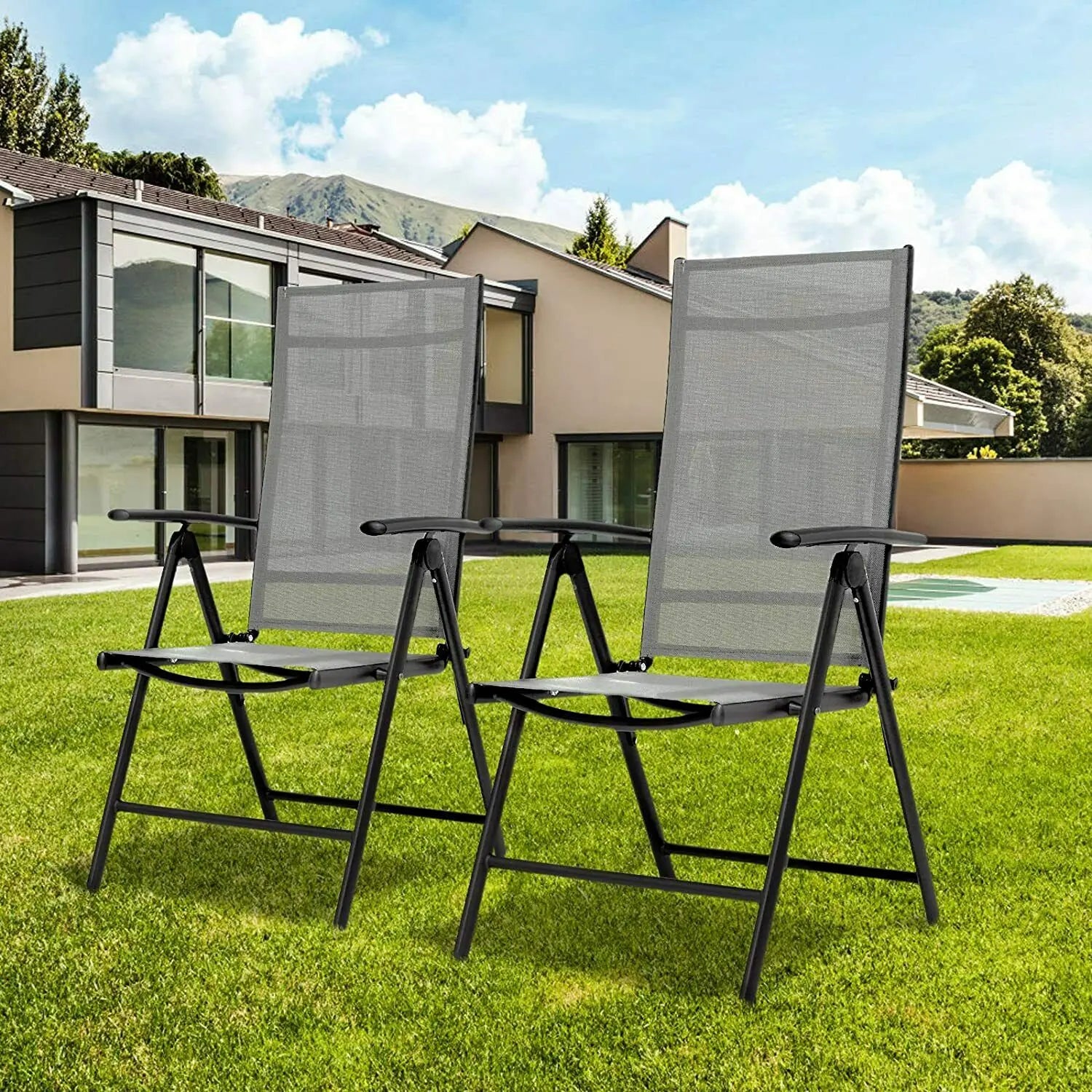 Homfa 2PC Balcony Chairs Set Garden Chairs Folding Chair 7-Way Adjustable Angle, Aluminium Camping Chair, Heavy Duty Load 150kg