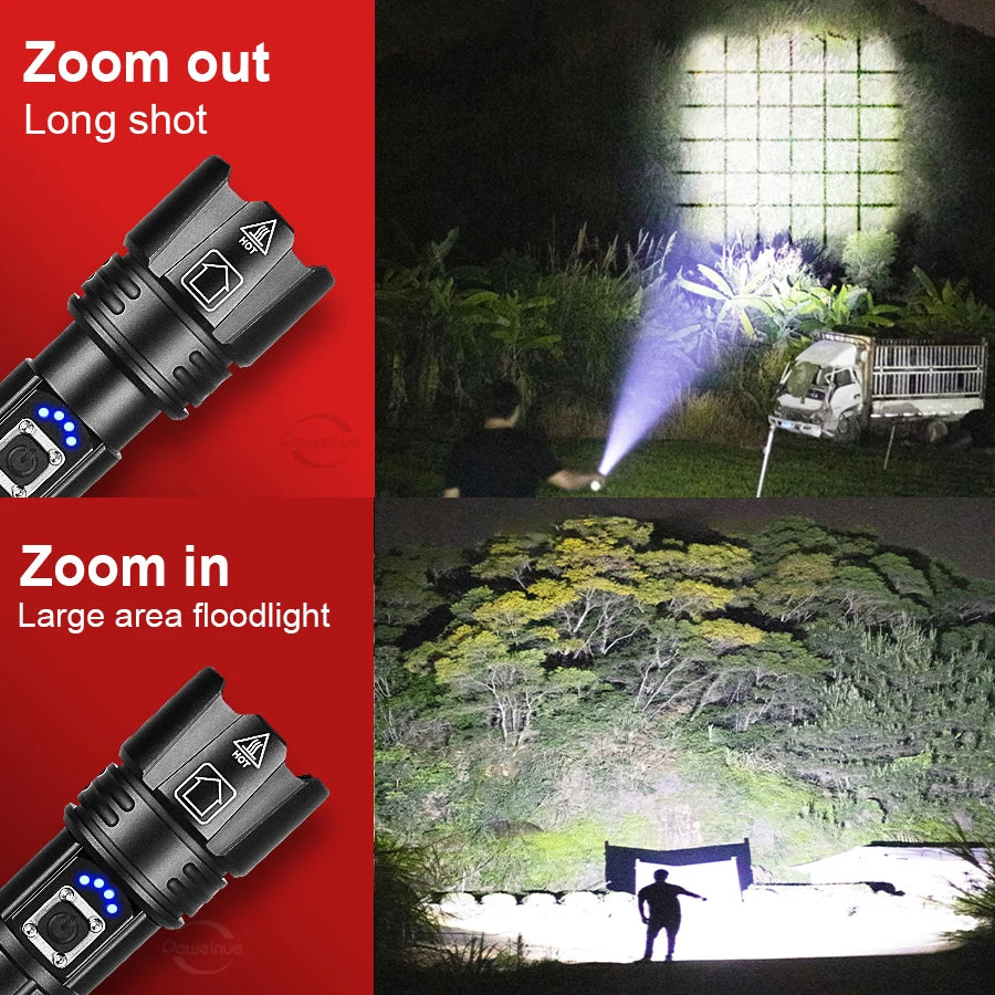Powerful Flashlights Rechargeable LED Flash Lights Battery Display Hand Lantern Waterproof Lamps Outdoor Adventure Camping Torch