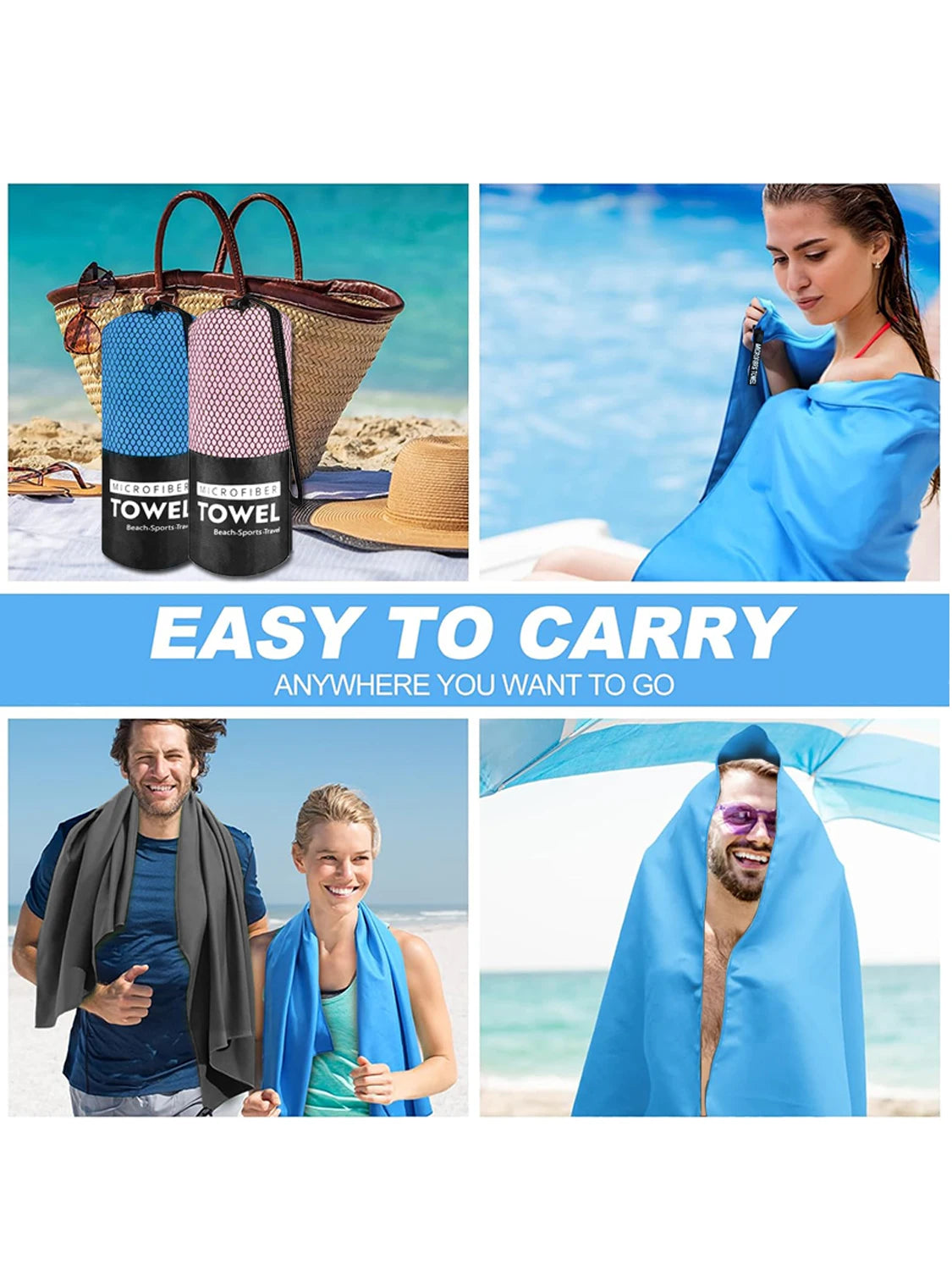 2 piece set quick drying towels for sports, fitness, swimming, beach, sweat water absorption, suitable for outdoor camping