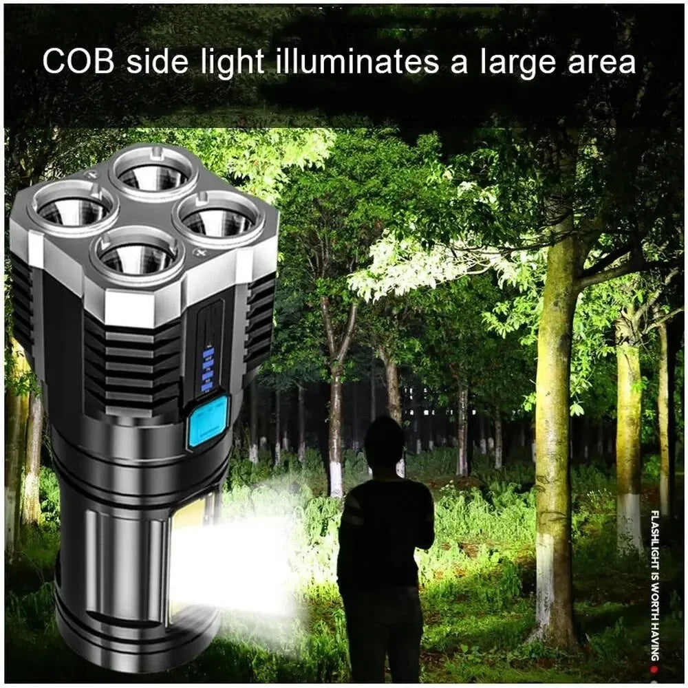 4 LED Lamp Flashlight Powerful Flashlight With COB Side Light 4 Modes USB Rechargeable Torch Camping Adventure Tool Searchlight
