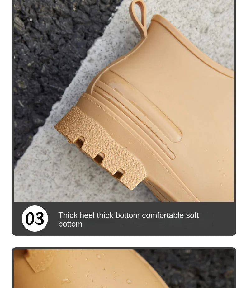 Rain Boots， for Men and Women, New Waterproof Shoes, Short Tube, Non-slip, Thick Sole, Wear-resistant, Warm Couple Camping Shoes