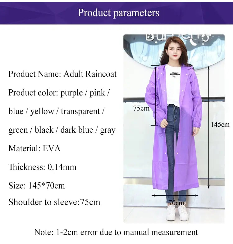 1pc Hooded Rain Coat Women Men Impermeable Thickened Waterproof Tourism Outdoor Hiking Rain Poncho Outdoor Products