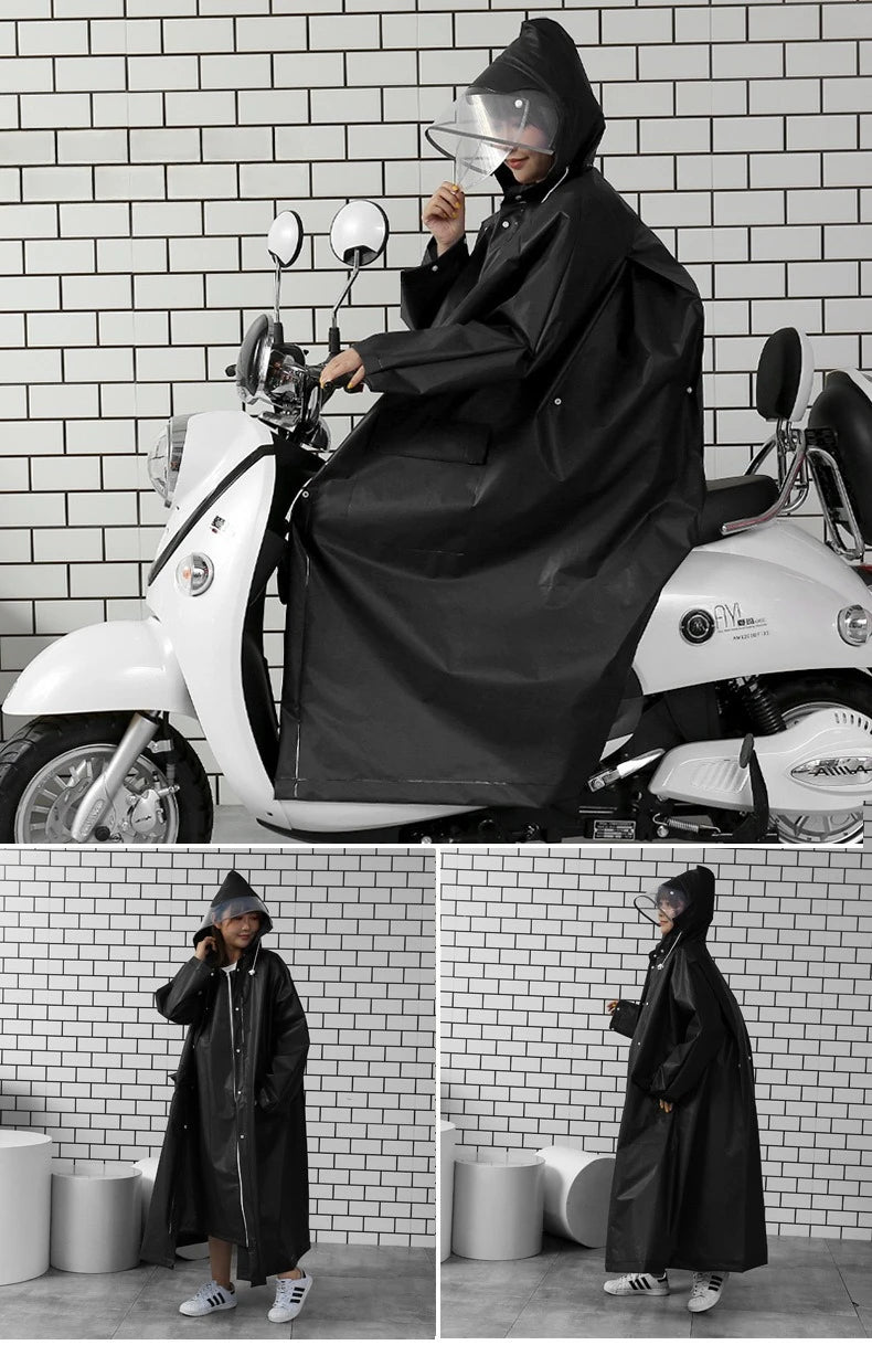 All In One Long Raincoat with Double Brim  Waterproof Poncho for Walking Cycling & Backpacking