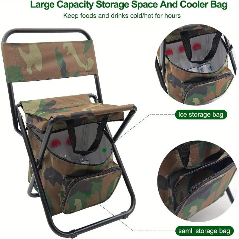 1PC Foldable Camping Chair with Cooler Bag Light Weight Fishing Chair Compact Folding Stool Seat