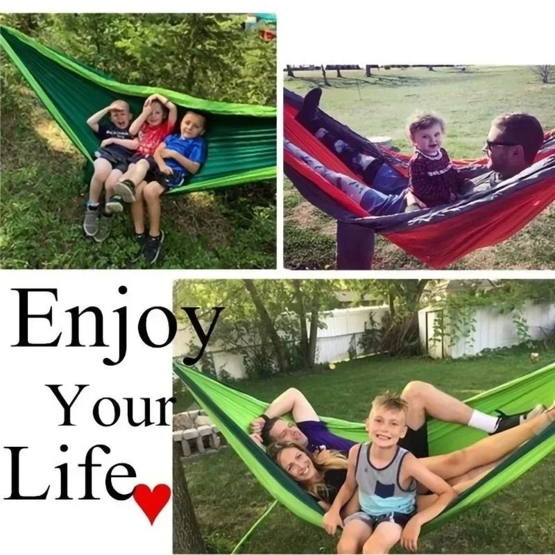 Outdoor Camping Hammock with Hanging Straps for Backpacking Travel Beach Yard and Garden Nylon Parachute Portable Hanging Bed
