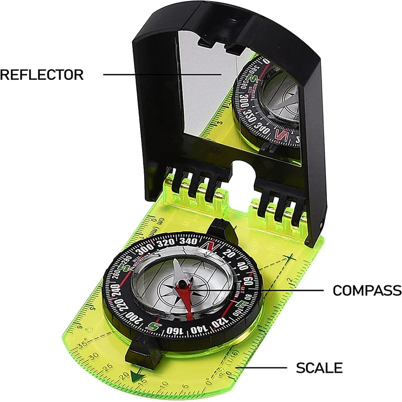 Compass Outdoor Guiding Tool Scale Map Ruler Mirror Compass with Flip Multifunctional for Hiking Camping Survival Compass