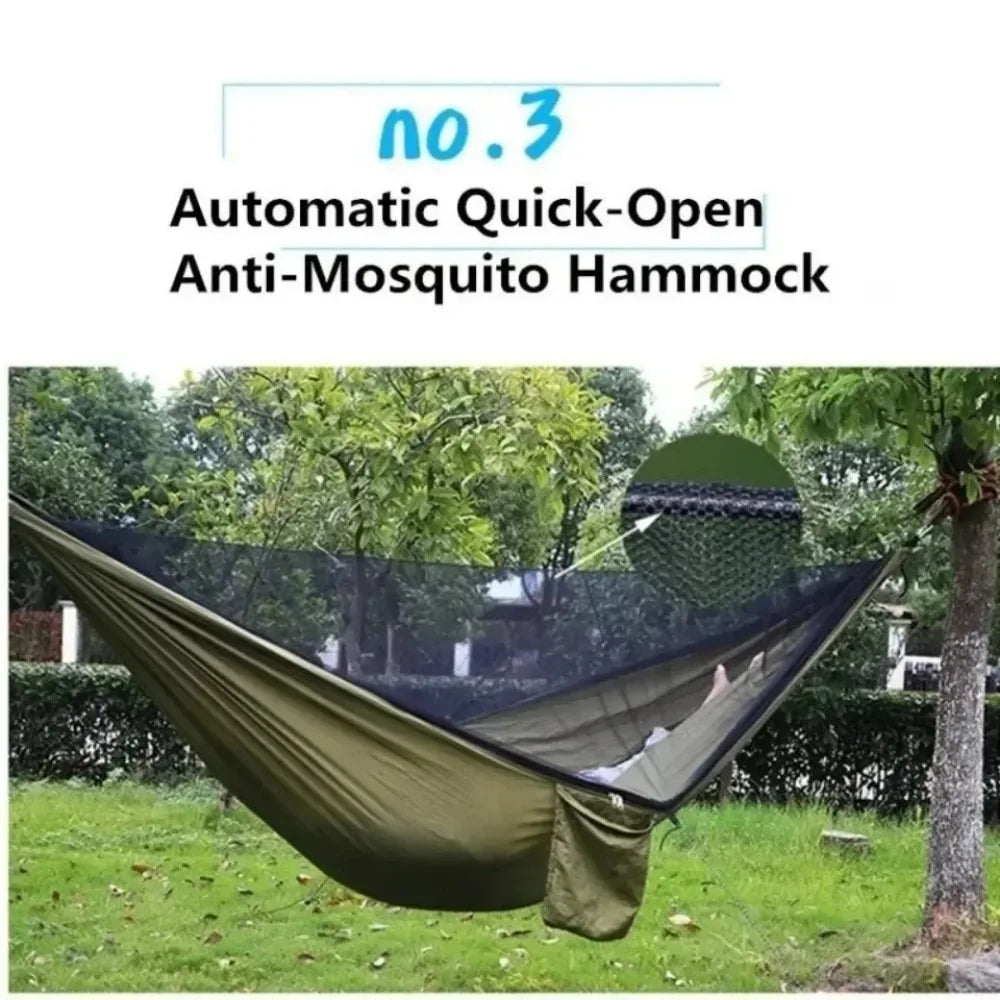 Camping Hammock and Portable Travel Outdoor Hanging Sleeping Hammock with Mosquito Net Single and Double Size Nylon Fabric