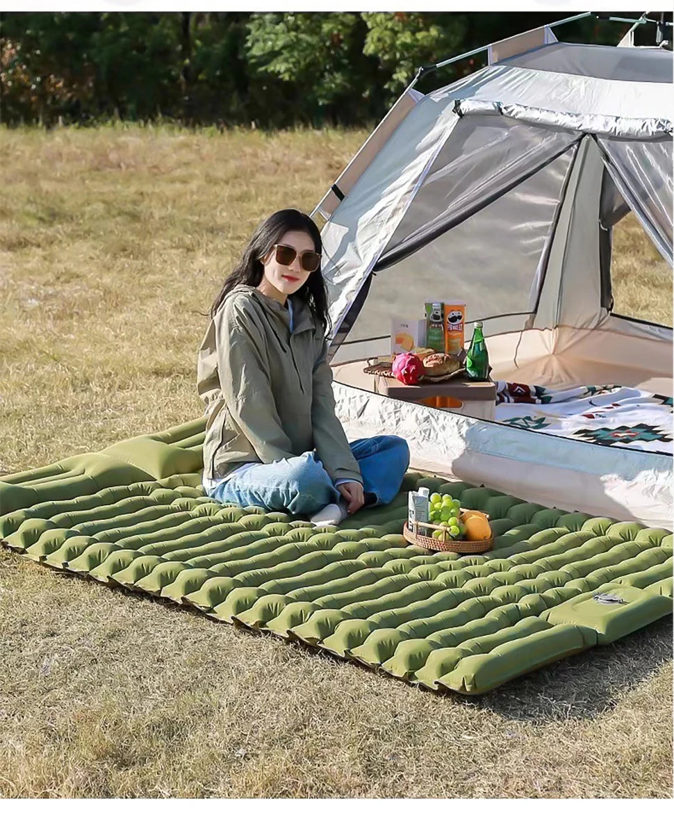 Double Sleeping Pad for Camping Self-Inflating Mat Sleeping Mattress with Pillow for Hiking Outdoor 2 Persons Travel Bed Air Mat