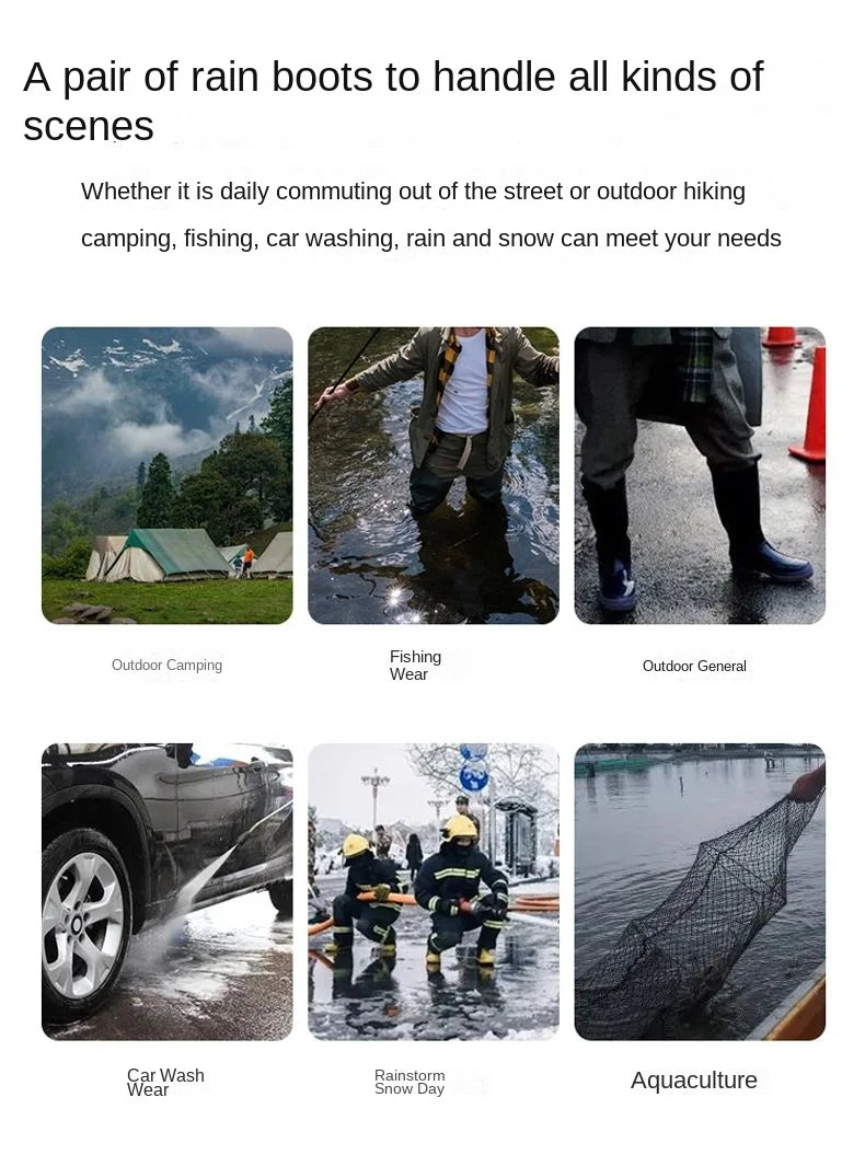 Rain Boots， for Men and Women, New Waterproof Shoes, Short Tube, Non-slip, Thick Sole, Wear-resistant, Warm Couple Camping Shoes