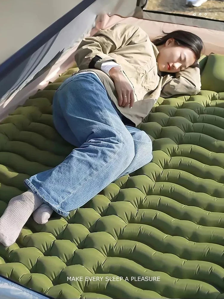 Double Sleeping Pad for Camping Outdoor 2 Persons Travel Bed Air Mat Self-Inflating Mat Sleeping Mattress with Pillow for Hiking