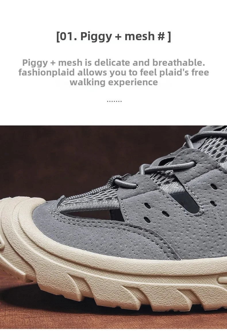 2025 Barefoot Beach Shoes Camping Travel Baotou Sandals Men's Outerwear Trendy Cool Slippers Mesh Quick Drying Sports Sweatproof