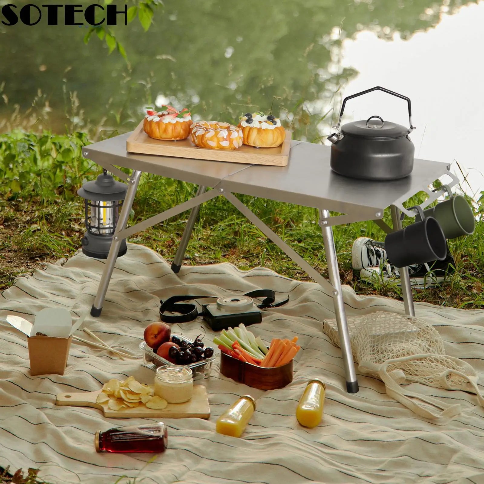 Outdoor Camping Folding Table Stainless Steel Portable Multi-functional Lightweight Table For Festival Party Picnic Hiking BBQ