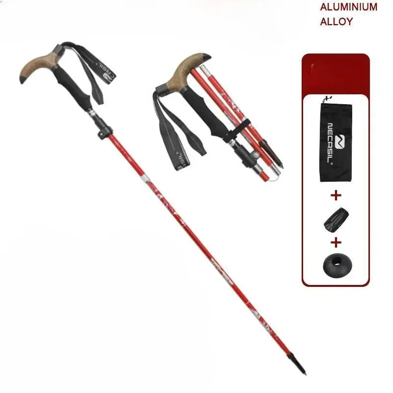 Camping Travel Hiking Stick Walking Cane Folding Walking Sticks Aluminum Alloy Crutches Trekking Cane Stretch Hiking Stick