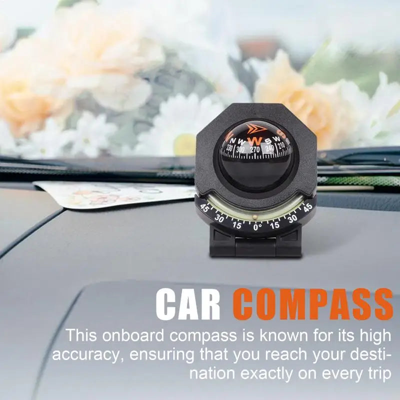 Compass For Vehicle Boat Car Dashboard Compass With Meter 2-In-1 Car Mount Compass Ball High Precision Navigation Foldable