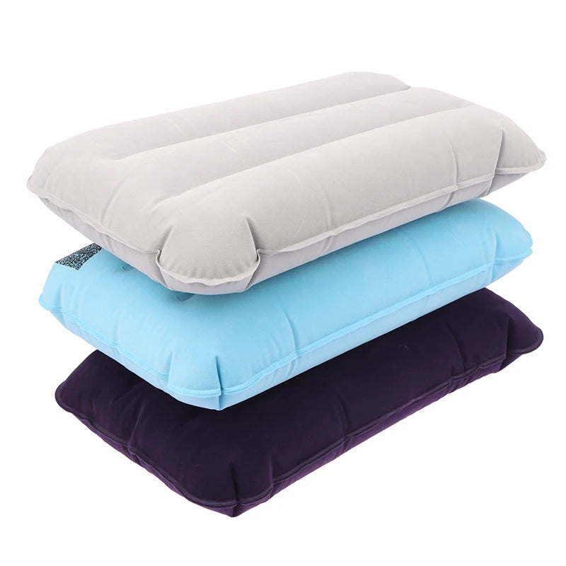 Portable Inflatable Flocking PVC Pillow Camping Sleeping Air Pillow For Travel Outdoor Hiking Flight Foldable Head Rest Pillow