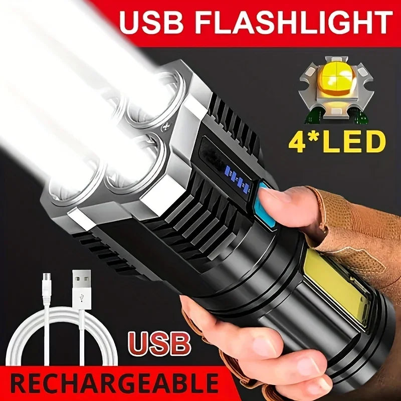 4 LED Lamp Flashlight Powerful Flashlight With COB Side Light 4 Modes USB Rechargeable Torch Camping Adventure Tool Searchlight