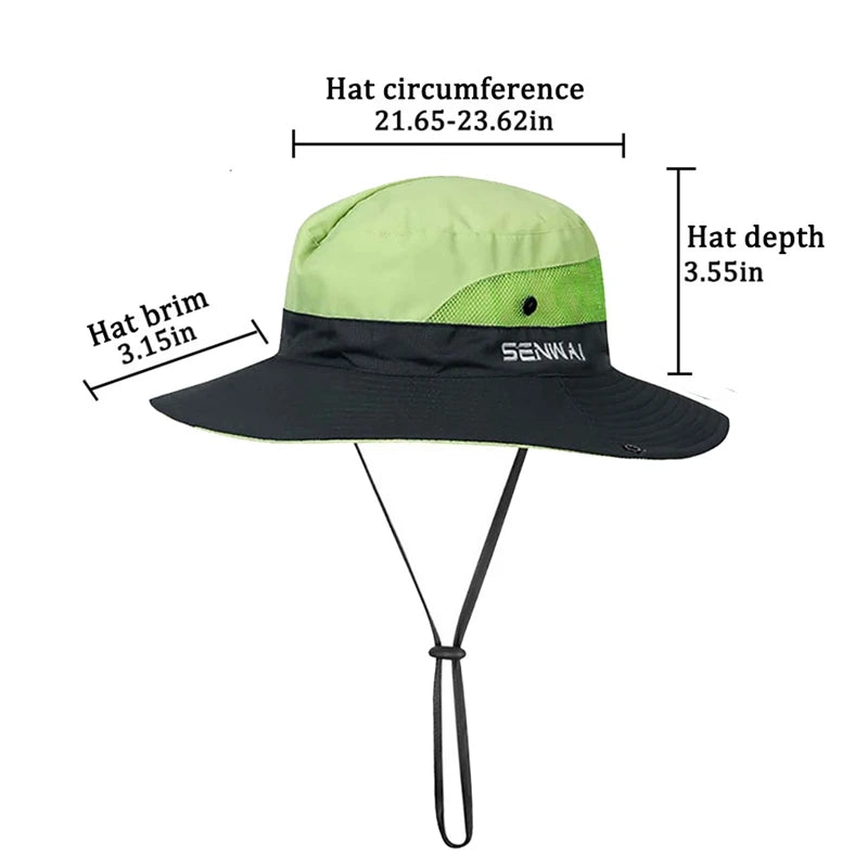 Camping Hiking Bucket Hat Wide Brim Quick Drying Breathable Traveling Foldable Sunshade Sun Ponytail Cap With Chin Strap