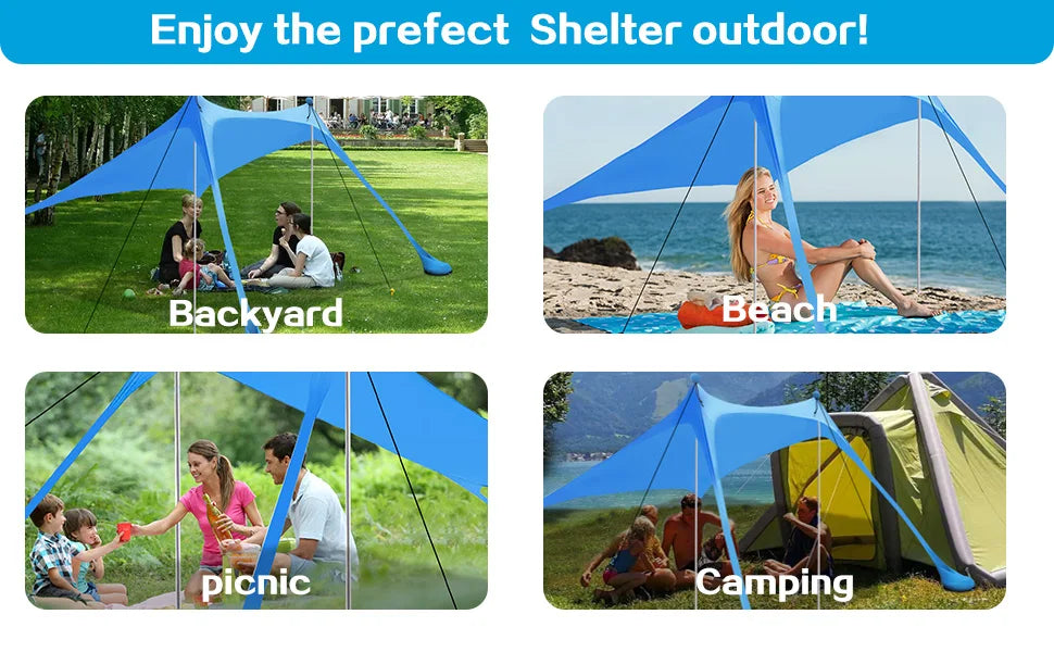 Portable Beach Sun Shade People UV Resistant Camp Bed Tent Sun Shelter Canopy Garden House with Storage Bag for Equipment