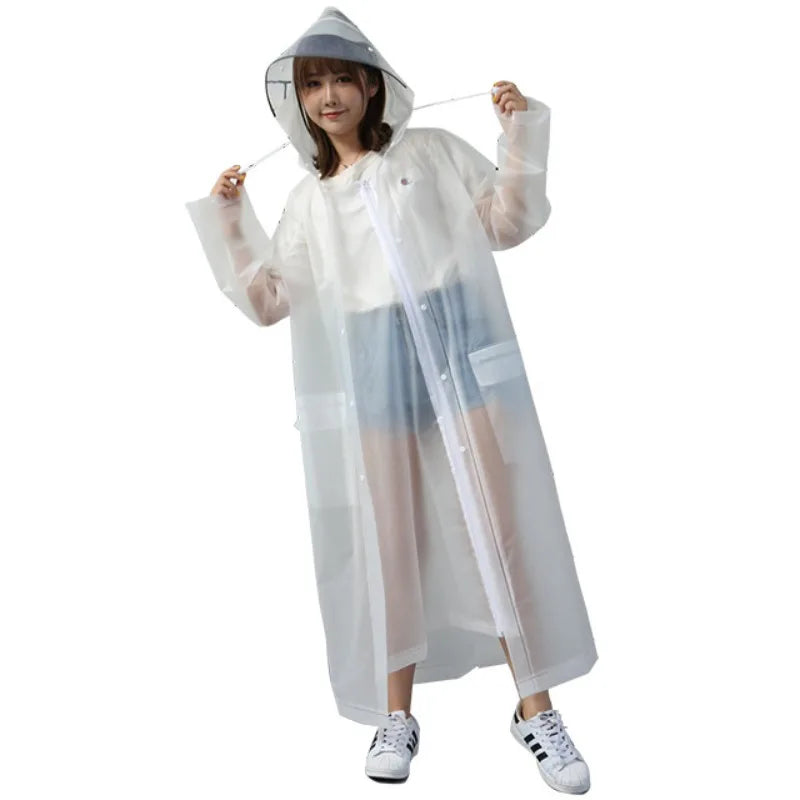 All In One Long Raincoat with Double Brim  Waterproof Poncho for Walking Cycling & Backpacking